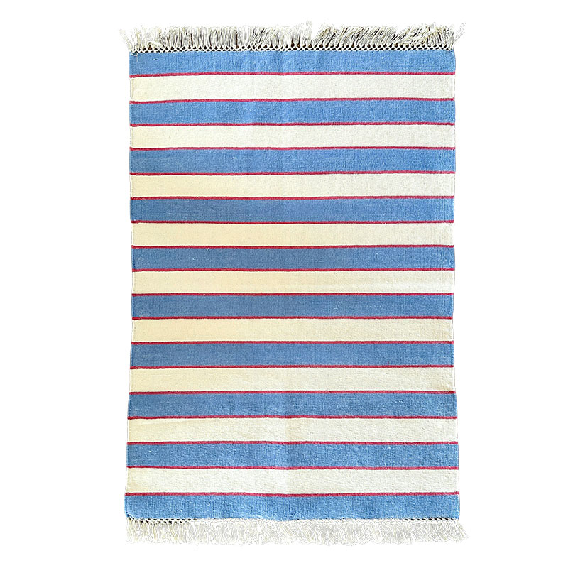 Stripe Rug, 100 x 70cm, Blue & Pink-1