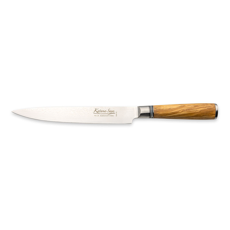 Katana Saya Olive Wood Carving Knife, 20cm Damascus Blade-0