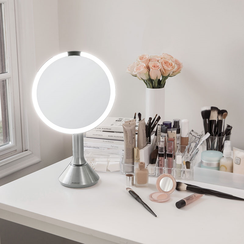 Sensor Mirror with Touch-Control Brightness, D20cm, Brushed Stainless Steel-1