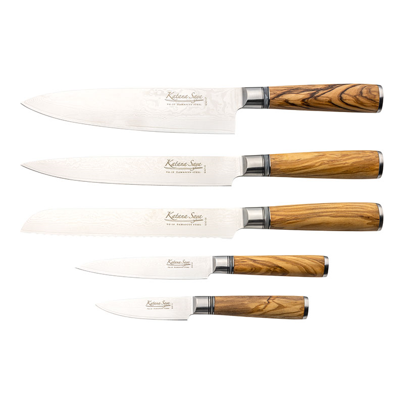 Katana Saya Olive Wood 6 Pce Knife Block Set-0