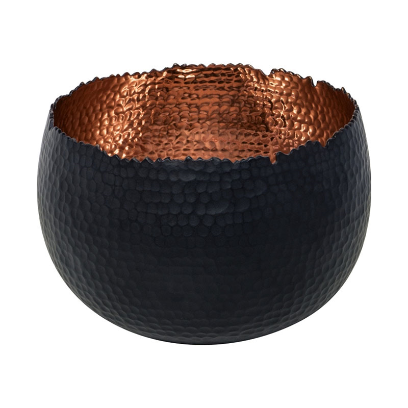 Hammered Bowl planter, H21 x W30 x D30cm, Black/Copper-1