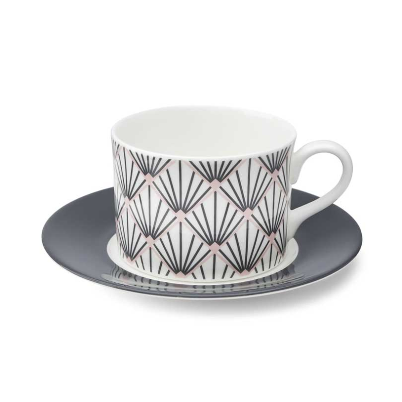 Zighy Cup and Saucer, 250ml, Grey & Blush Pink-1