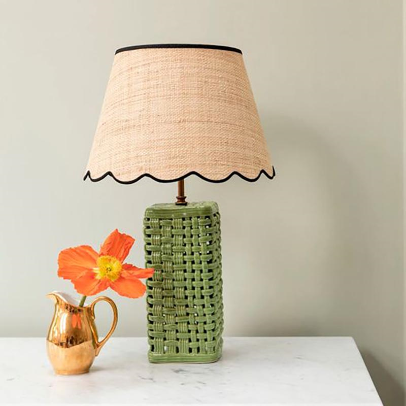 Woven Ceramic Lamp Base, Green-0