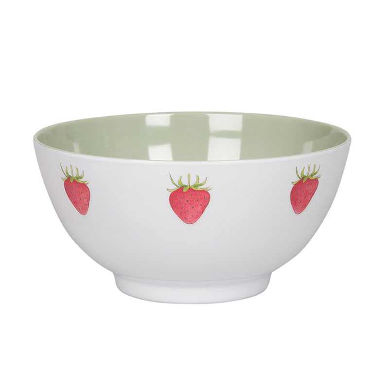 Strawberries Bowl, D15cm, White, Green-1