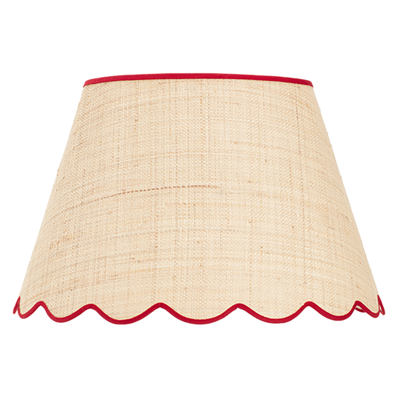 Raffia Scallop Large Lampshade, Red Trim-1