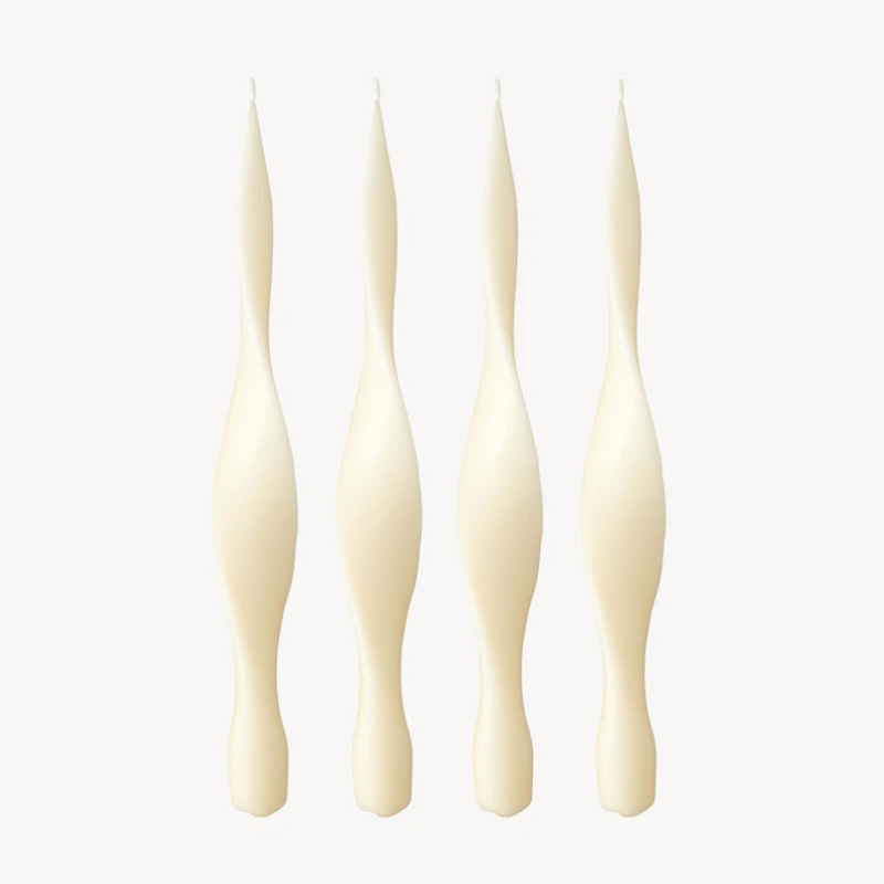 Ribbon Set of 4 Dinner Candles, H30cm, Ivory-0