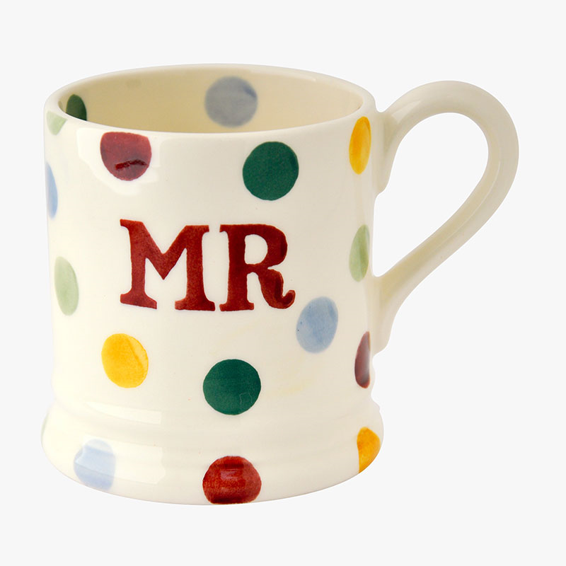 Polka Dot Set of 2 Mr & Mrs Mugs, 300ml, Cream-3