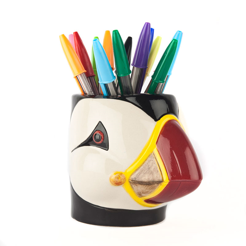 Puffin Pencil Pot, H12cm, Black/Yellow-0