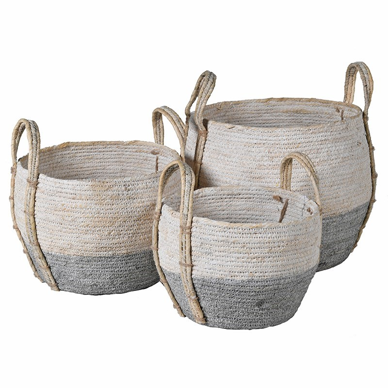 Set of 3 seagrass baskets, H21 x W27 x Dia25cm, White-0