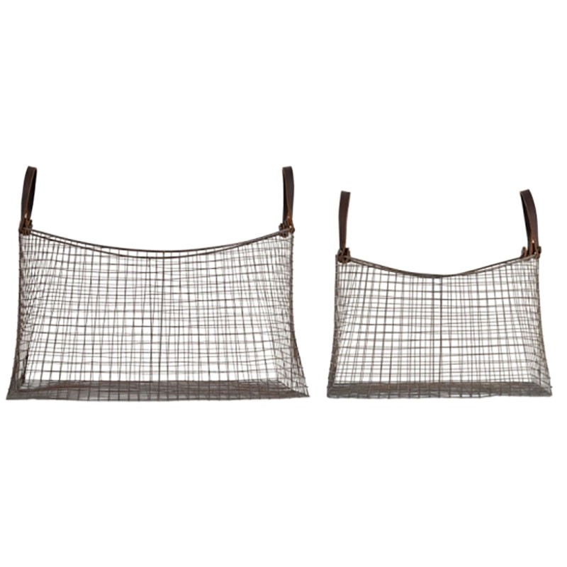 Adah Set of 2 Iron Baskets, Brown-5