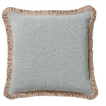 Stonewashed Linen Cushion Cover with Fringing, 51cm, Aqua-0