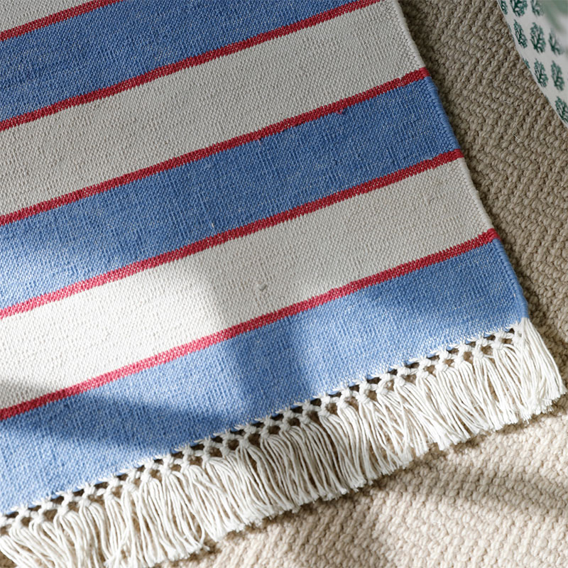 Stripe Rug, 100 x 70cm, Blue & Pink-0