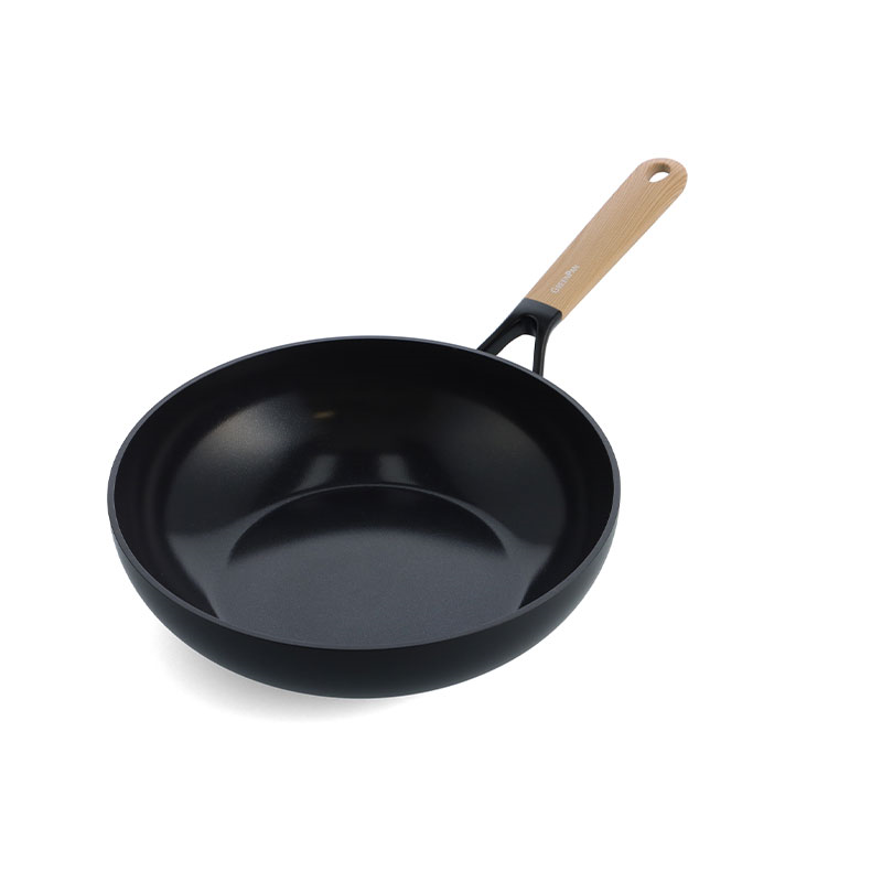 Eco-Smartshape Non Stick Wok with Light Wood Patterned Handle, 28cm, Black-0