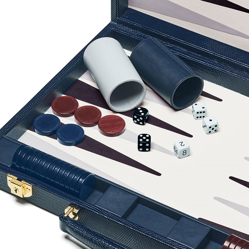 Backgammon Set, L45cm x W30cm, Midnight Blue Lizard-4