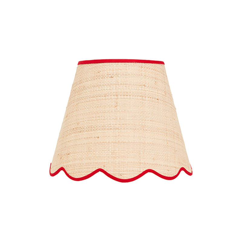 Raffia Scallop Small Lampshade, Red Trim-1