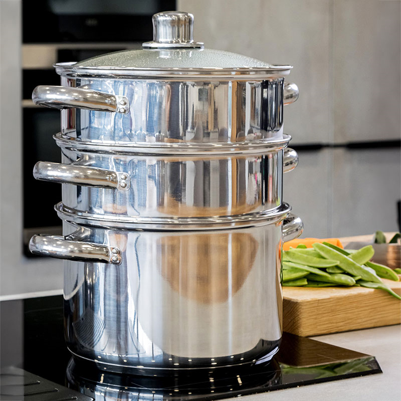 Steamer set 3 tier, 22cm, stainless steel-0