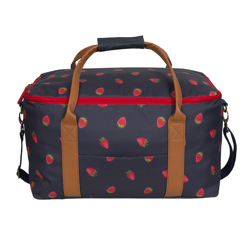 Strawberries Picnic Bag, Navy/Brown/Red-1