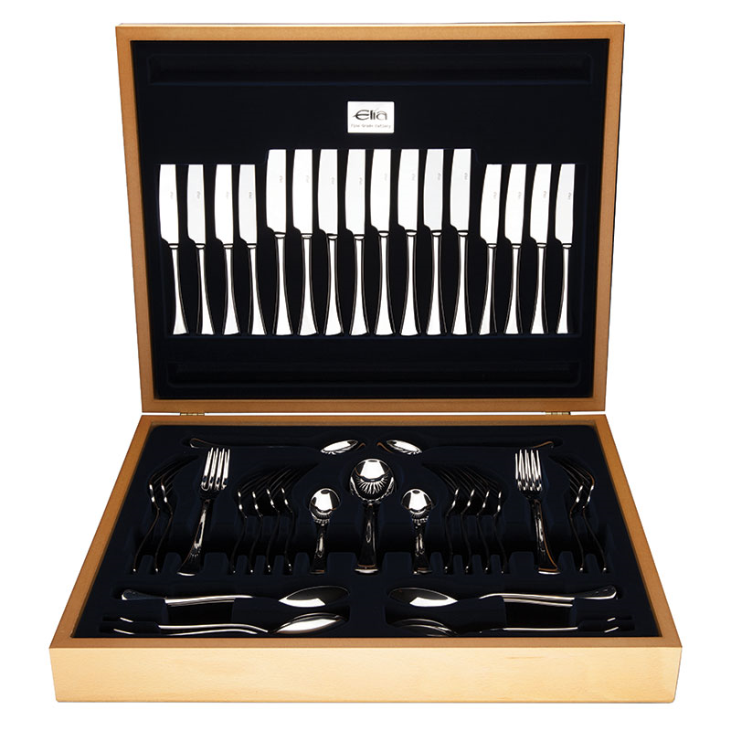 Aquila 60 Piece Cutlery Set With Beechwood Canteen, Mirror Finish-0