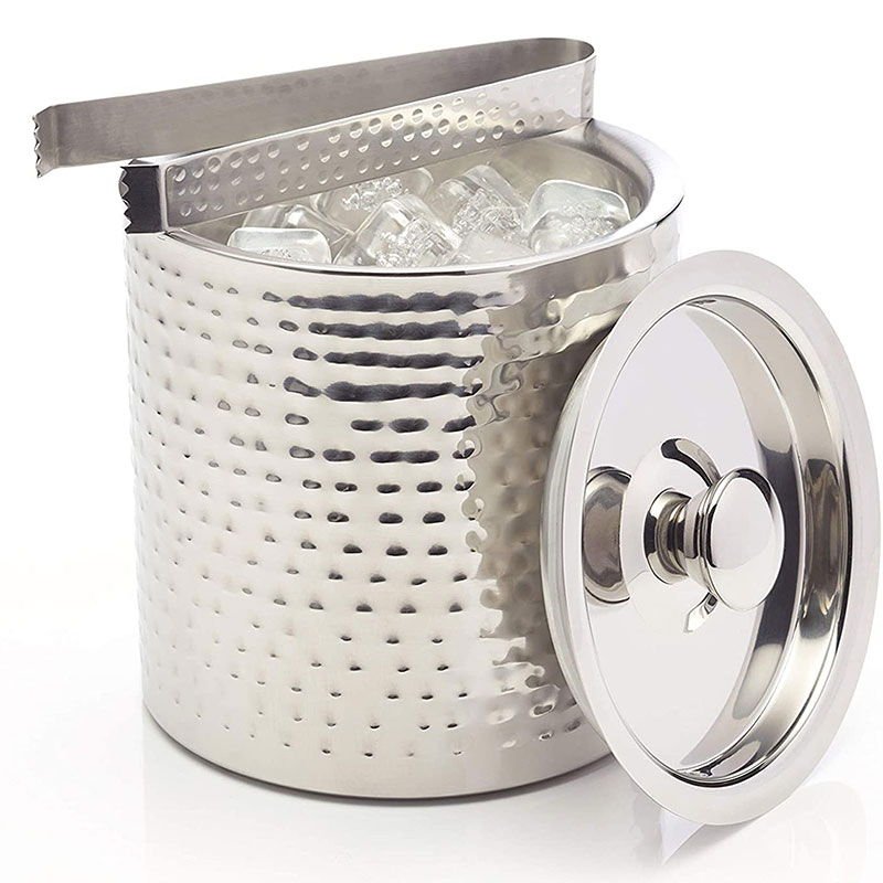 Ice bucket with lid and tongs, 1.5 litre, hammered metal-3