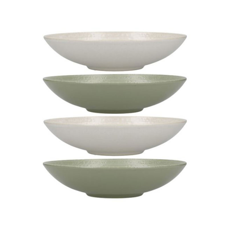 Stoneware Set of 4 Coupe Pasta Bowls, D22cm, Green-0