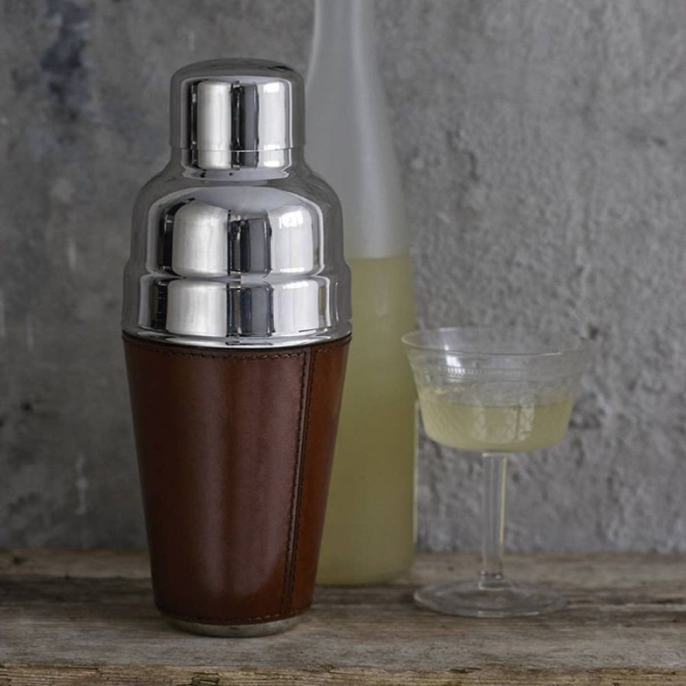 Cocktail shaker, H23 x D9.5cm, tan leather-1