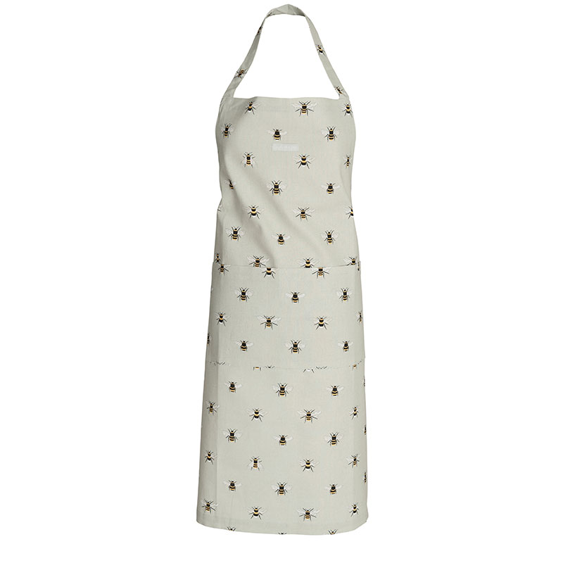 Bees Linen Apron, Natural, Yellow-0