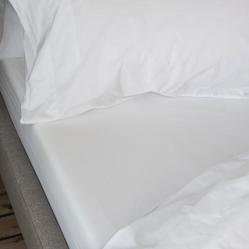 Washed Cotton Percale Double Fitted Sheet, White-3