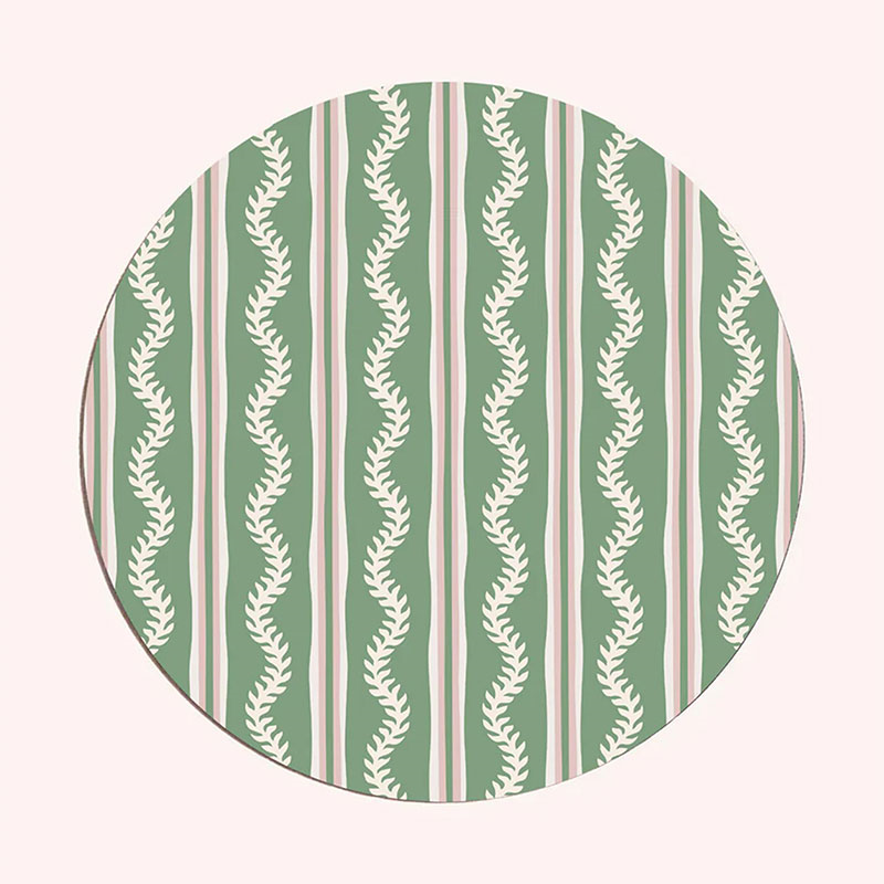 Vines Set of 6 Placemats, D29cm, Green & Pink-4