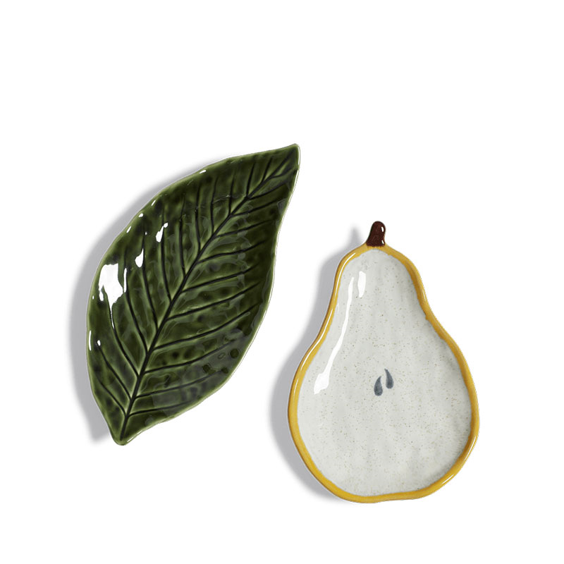 Forage Pear & Leaf Set of 2 Dishes, H3cm x W26cm x D13cm, Multi-0