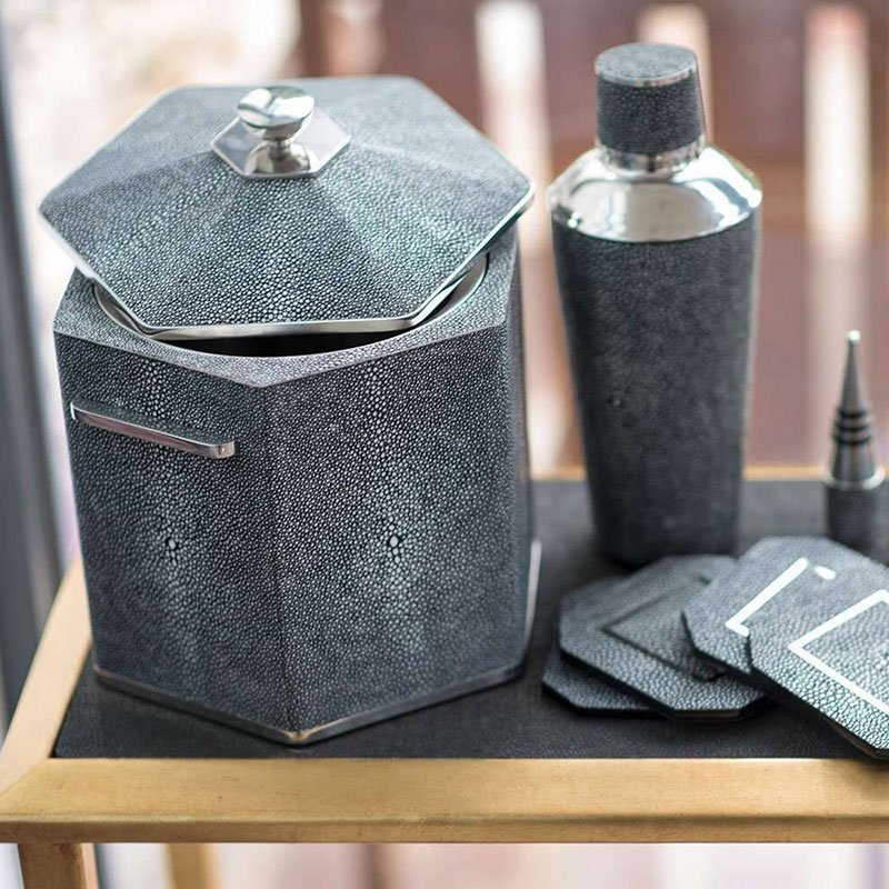 Ice Bucket, Charcoal Shagreen-2