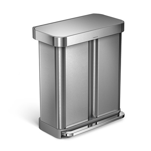 Rectangular pedal bin, H65.5cm - 58 litre, brushed stainless steel-0