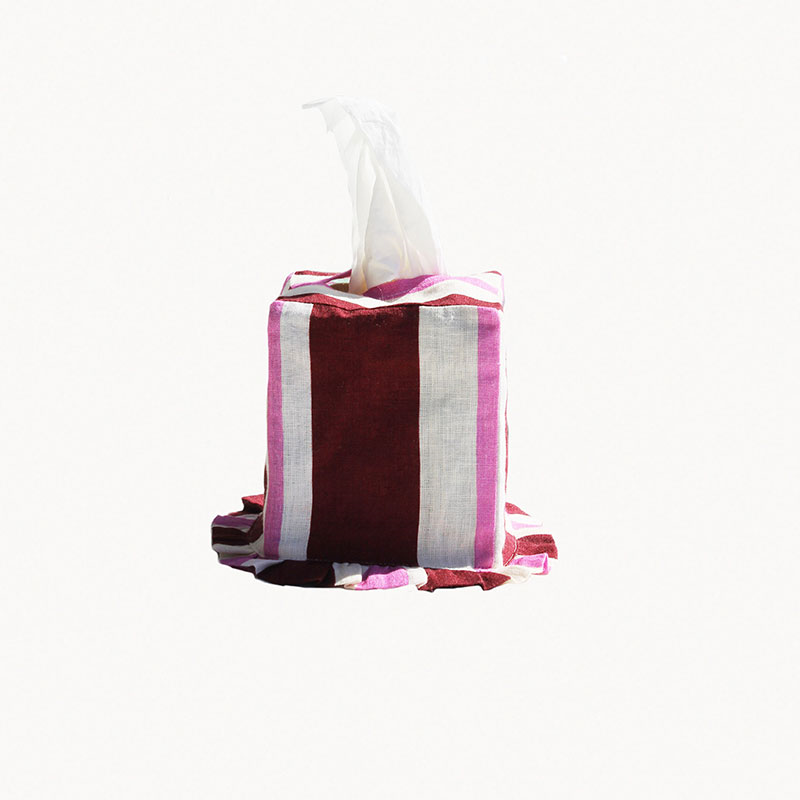 Stripe Tissue Box Cover, L12 x W12 x H13.5cm, Burgundy & Cerise-0