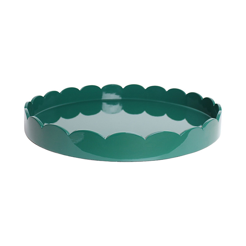 Lacquered Scallop Round Tray D50cm, Racing Green-2