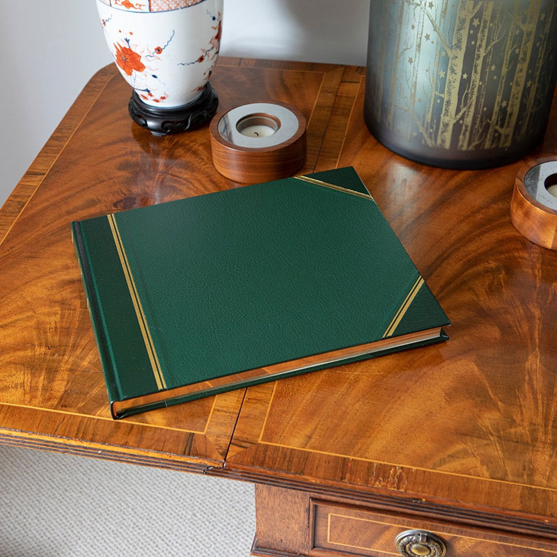 Traditional Plain Page Visitors Book, 23.5 x 28.5cm, Green-0