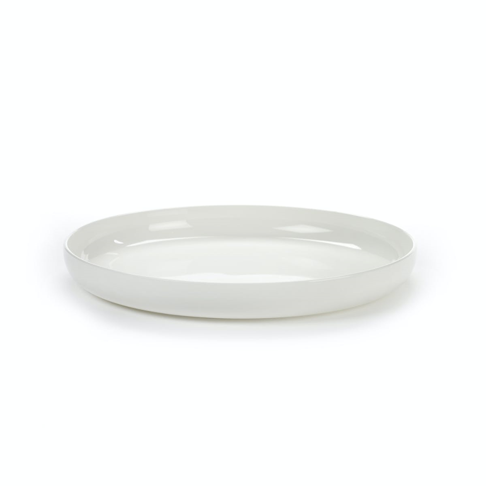 Base, Set of 4 Glazed High Plates, White, White-1