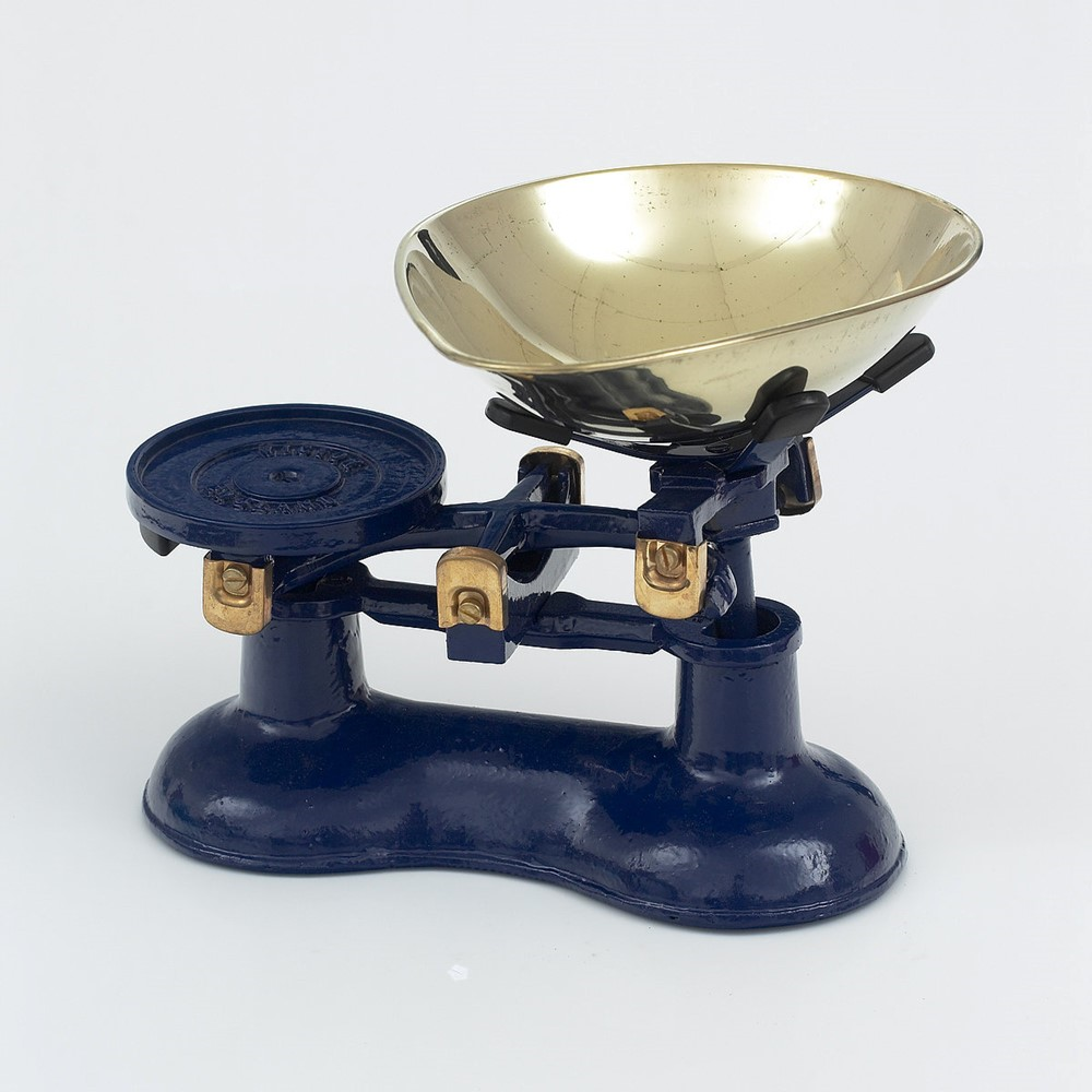 Traditional kitchen scales, Navy Blue Cast Iron With Brass Bowl-0