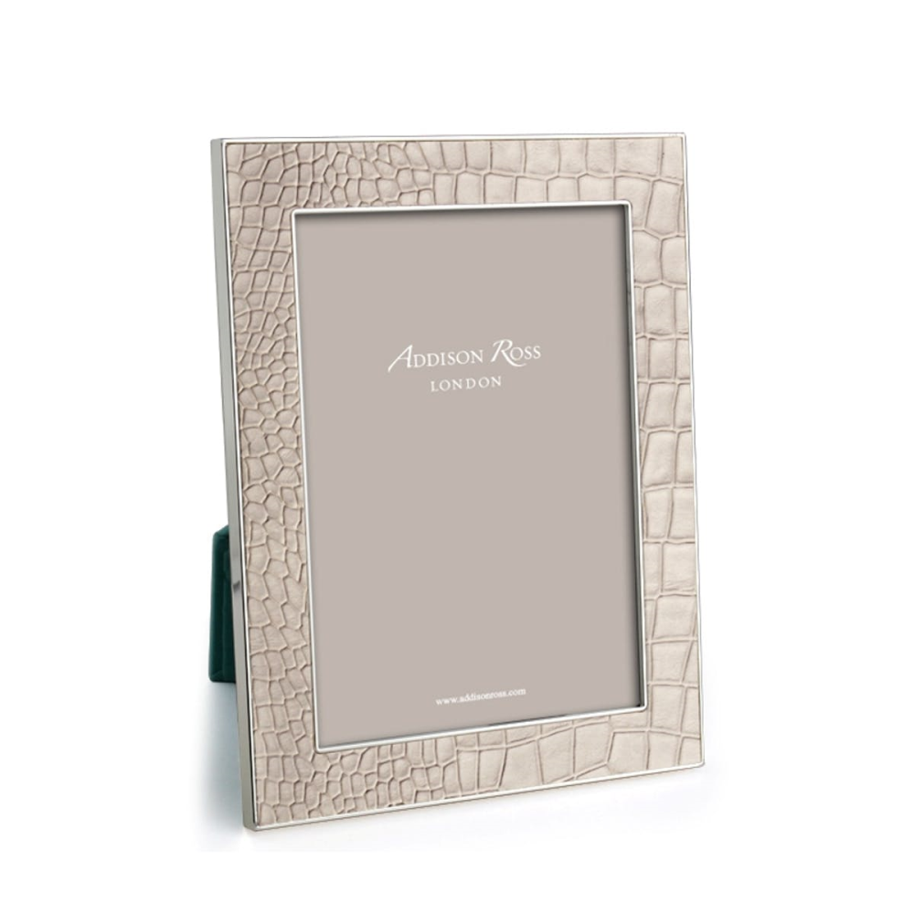 Faux Croc Photograph frame, 5 x 7" with 24mm border, Cream With Silver Plate-0