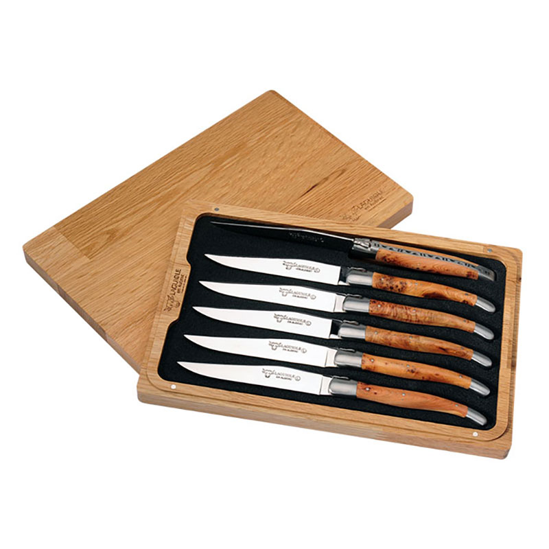 Set of 6 Laguiole Steak Knives, Juniper Handles-0