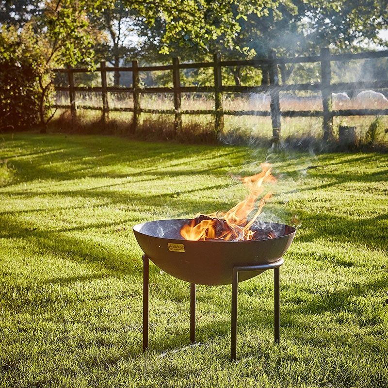 Outdoor cast iron firebowl on stand, W57cm, Rust-0