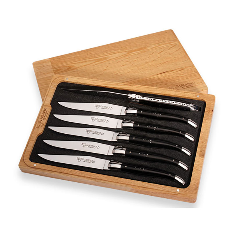 Set of 6 Laguiole Steak Knives, Ebony Handles-0