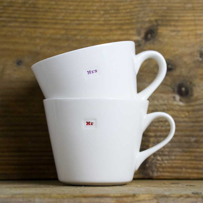 'Mr & Mrs' Set of 2 Bucket Mugs, 350ml, Red & Pink-0