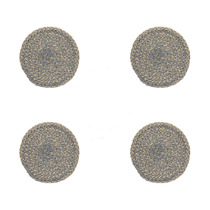 Jute Set of 4 Coasters, D10cm, Gull Grey-0