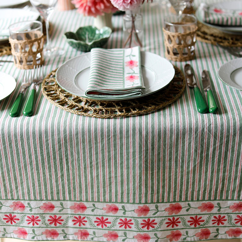 Suzani Stripe Tablecloth, 150 x 250cm, Green-2