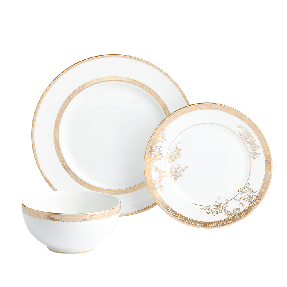 Lace 12 Piece Dinnerware Set, Gold-1