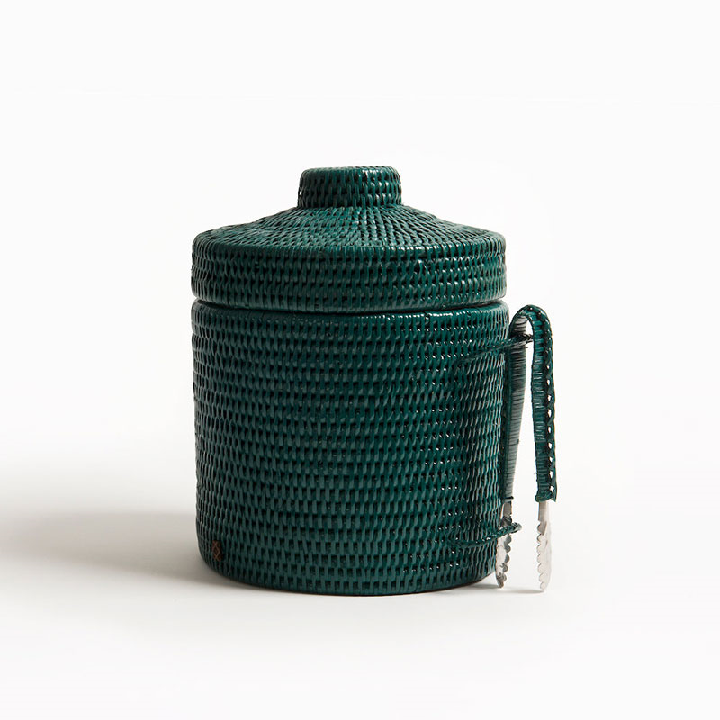 Strand Rattan Ice Bucket, H25cm, Dark Green-0