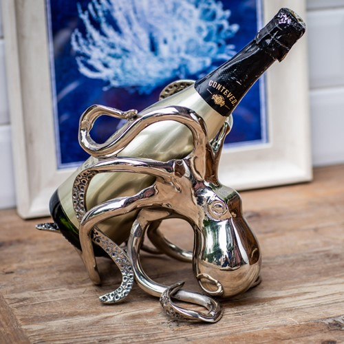 Octopus Wine bottle holder, H19 x W26 x D16cm, aluminium-1