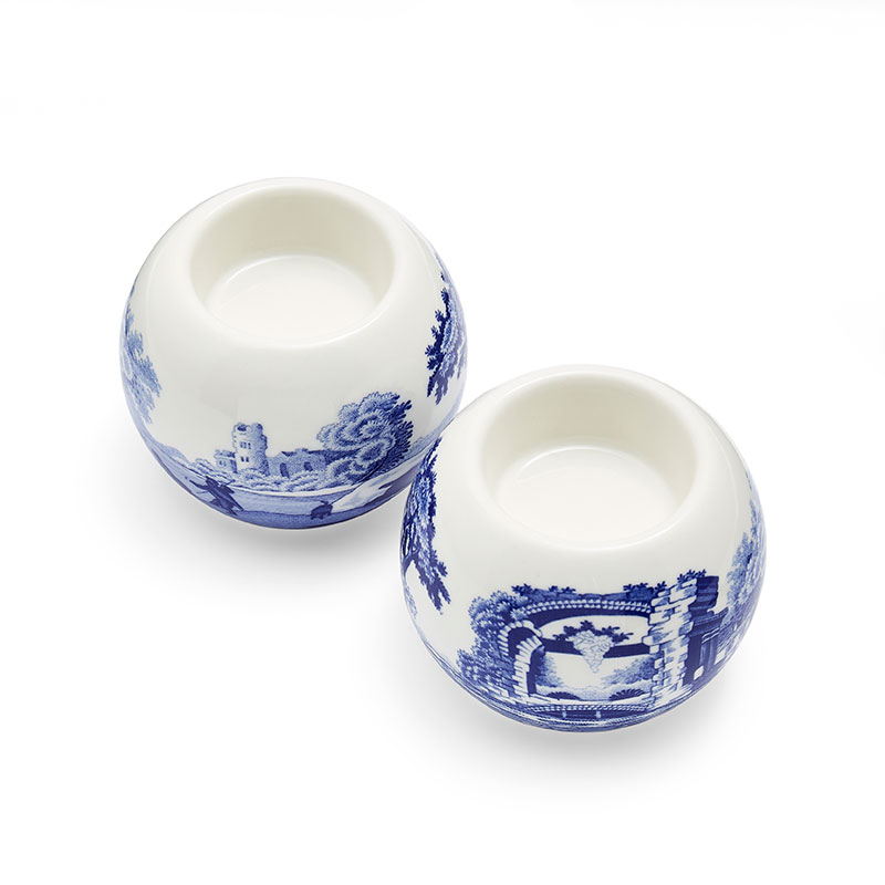 Blue Italian Set of 2 Tealight Holders, H6 x D8cm, Blue-2