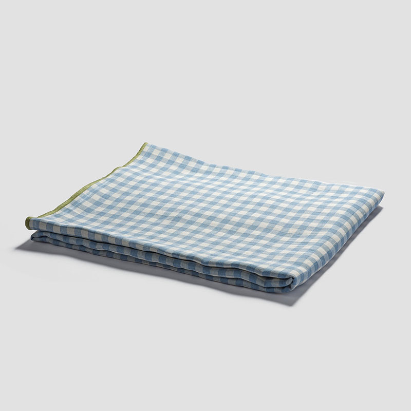 Gingham Linen Tablecloth, 150 x 250cm, Warm Blue-0