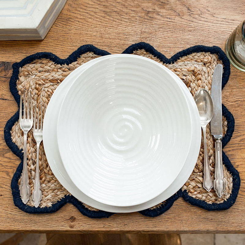 Scalloped Jute Placemat, 30 x 40cm, Navy-0