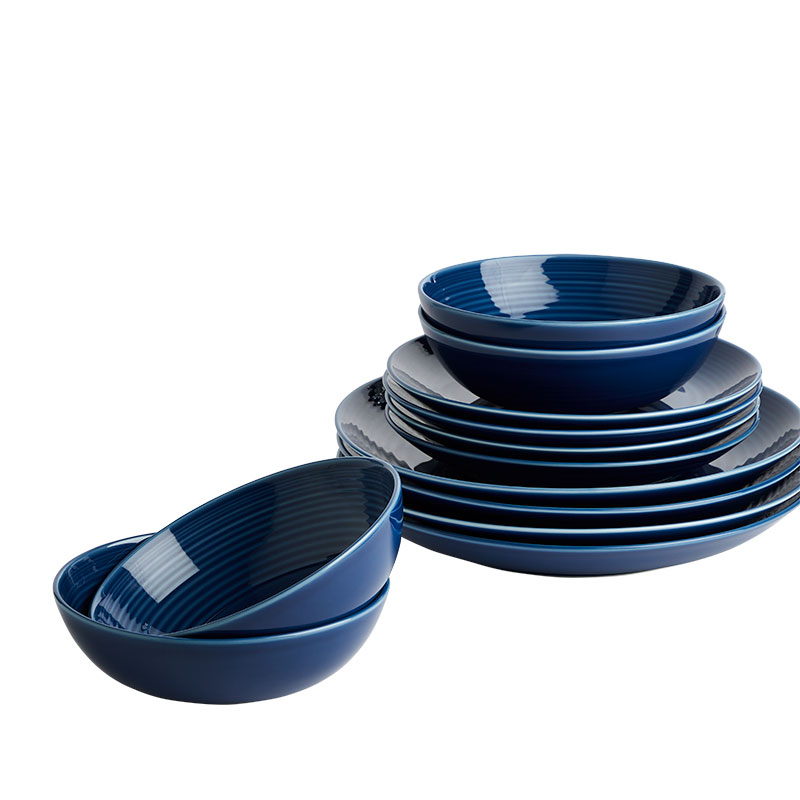 Gordon Ramsay Maze 12 Piece Dinerware Set, Denim Blue-0